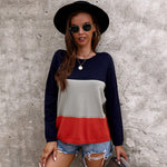 Casual Long Sleeve Color Blocking Striped Pullover Top Wholesale Womens Tops