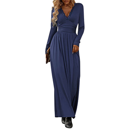 Solid Color Slit Slim Fit Long Sleeve Maxi Dresses Wholesale Womens Clothing N3824062800010