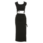 Sexy Solid Color One-Line Collar Slimming T-Shirt And High Waist Half Split Hip Skirt Set Wholesale Women'S 2 Piece Sets