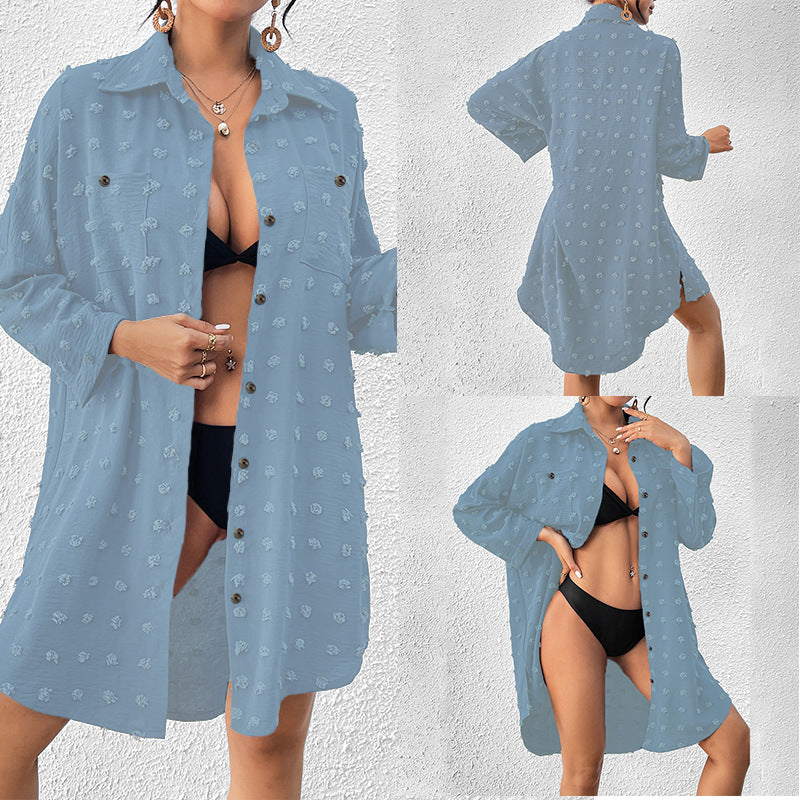 Resort Beach Jacket Bikini Cover Up Button Down Shirt Wholesale Womens Clothing N3824022600104