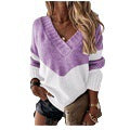 Leopard Print Colorblocking V-Neck Loose Pullover Knit Sweater Wholesale Womens Tops