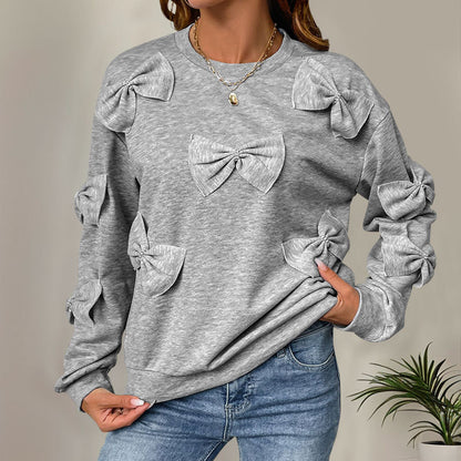 Bowknot Grey Crewneck Sweatshirts Wholesale Womens Clothing N3824112000035