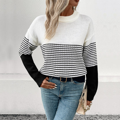 Knitted Striped Contrast Sweater Wholesale Womens Clothing N3823112500002