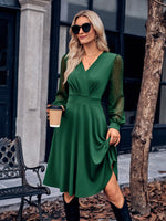 Fashion Solid Colour Long Sleeve Waist Patchwork V-Neck Dress Wholesale Dresses