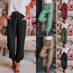 Casual Solid Color Drawstring Elastic Waist Haren Pants Wholesale Womens Clothing