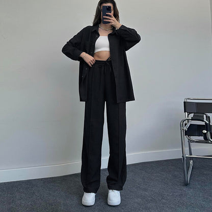 Long Sleeve Shirt Pleated Elastic Waist Pants Elegant Two Piece Set Wholesale Womens Clothing N3823120800043