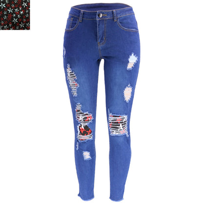 High Waisted Stretchy Painted Denim Pencil Calf Pants Wholesale Womens Clothing