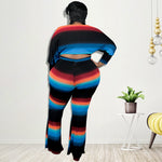 Wholesale Plus Size Clothing Stylish Striped Printed Ribbed Top And Trouser Set