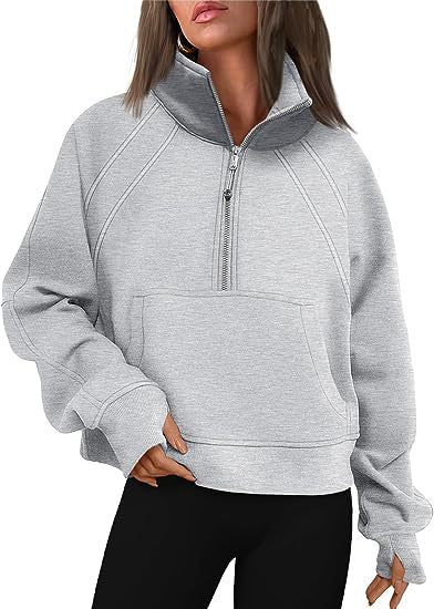 Fleece Sweatshirt with Half Zipper Short Stand Collar Wholesale Womens Clothing N3824070900007