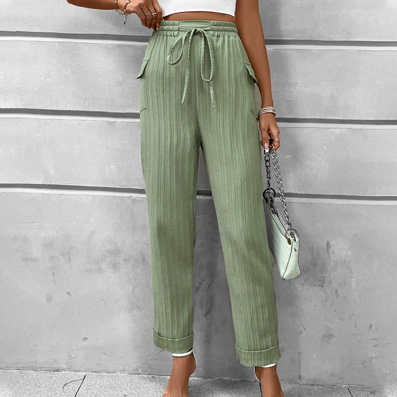 Solid Color Pleated Straight Leg High Waisted Pants Wholesale Womens Clothing N3824080900016