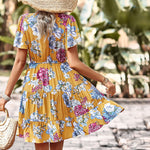 Casual Short-Sleeved Floral Print V-Neck Bohemian Vacation Short Dresses Wholesale Dresses