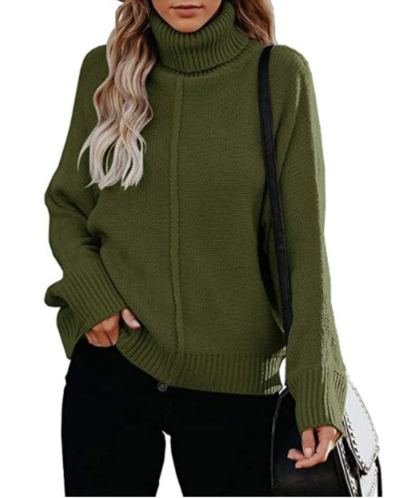 High Neck Solid Color Loose Knit Sweater Wholesale Womens Tops