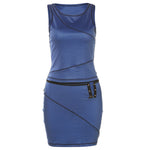 Round Neck Sleeveless Tank Tops Low Waist Skirt Plaid Suit Wholesale Womens Clothing