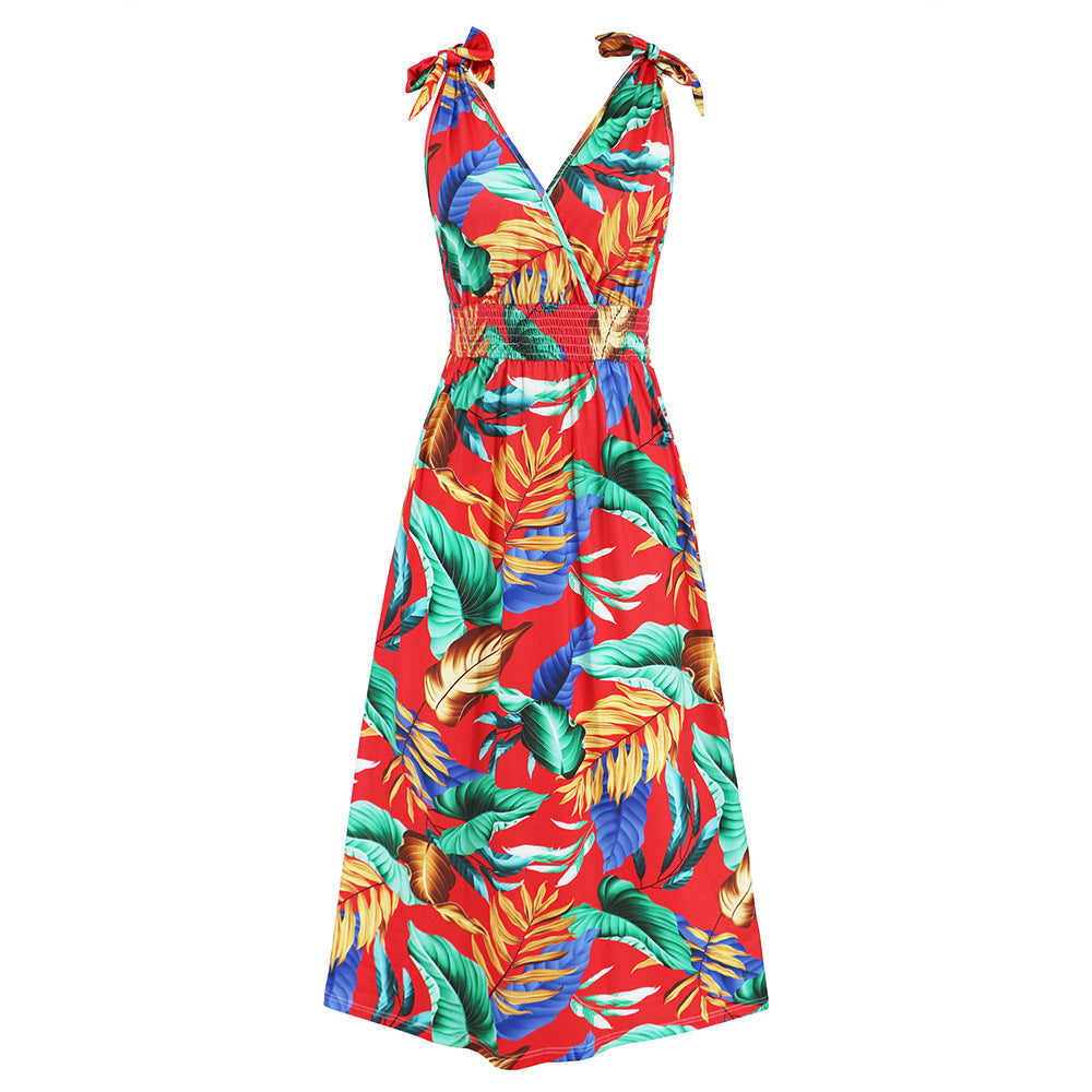 Printed V-Neck Beach Maxi Dresses Wholesale Womens Clothing N3824062100019