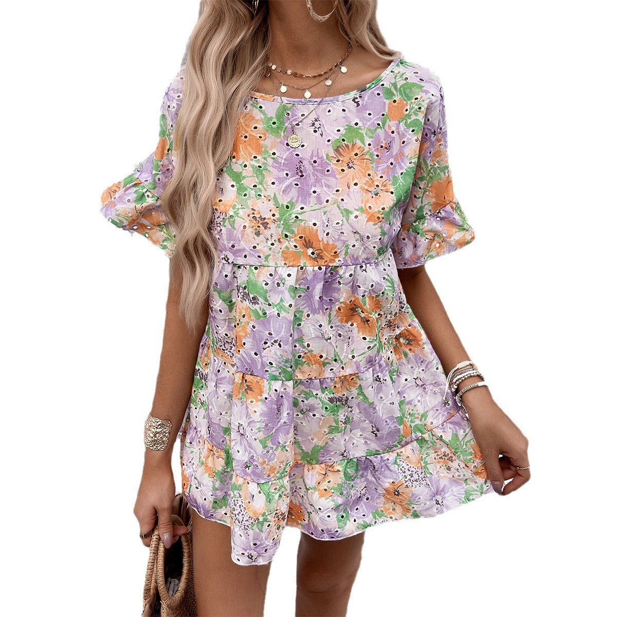 Elegant Printed Short Sleeve Mini Dresses Wholesale Womens Clothing N3824071500006