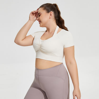 Wholesale Plus Size Womens Clothing With Chest Pads Short Sleeves Fitness Exercise Crop Tops