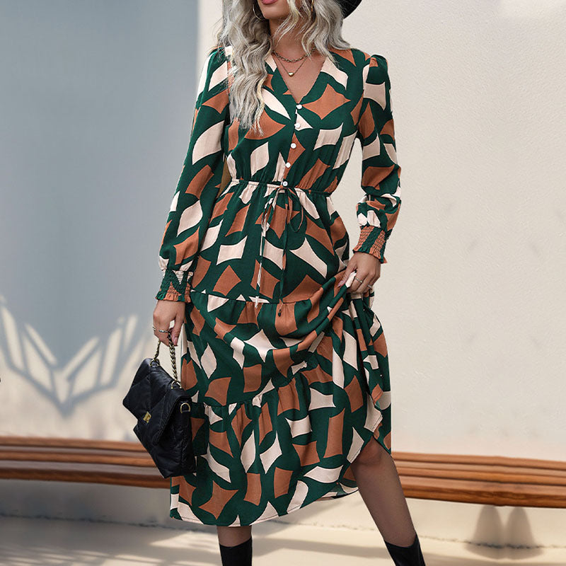 Irregular Pattern Print Long Sleeve Dresses Wholesale Womens Clothing N3824091200039