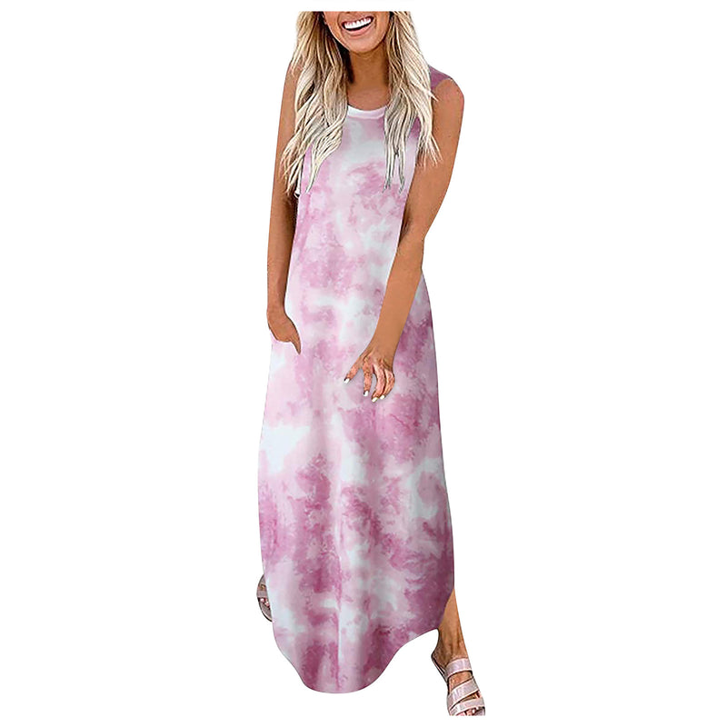 Tie-Dye Printed Maxi Dresses Sleeveless Wholesale Plus Size Casual Dresses N3823100900008