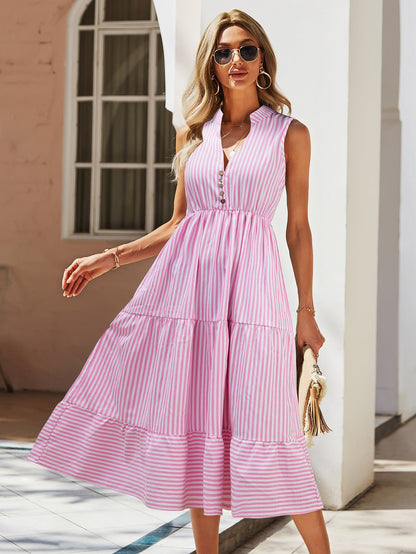 Casual Sleeveless Striped V-Neck Dress Wholesale Dresses