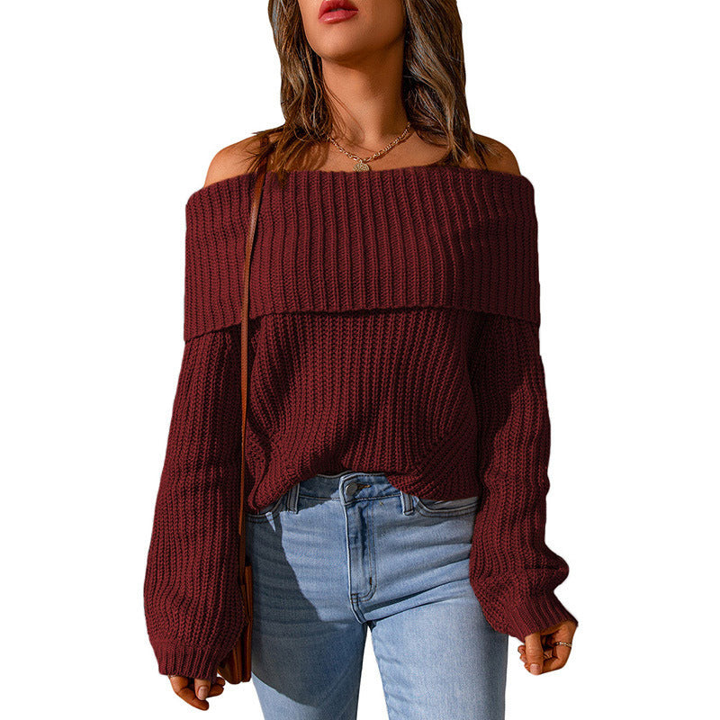 One-Shoulder Loose Pullover Knitted All-Match Sweater Wholesale Women'S Top