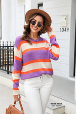 Fashion Colorblocking Wide Stripe Pullover Bottom Knit Sweater Wholesale Womens Tops