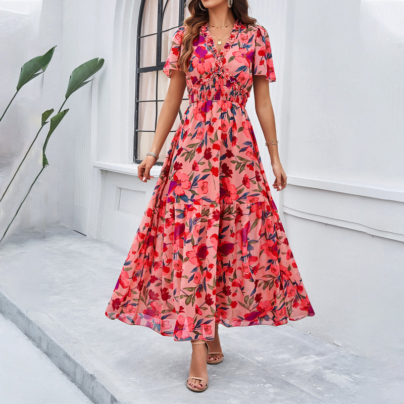 Casual Floral Printed Waist Dresses Wholesale Womens Clothing N3824040100112