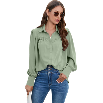 Chiffon Pleated Long Sleeve Loose Balloon Sleeve Shirt Wholesale Women'S Top