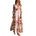 Fashion Deep V Long Sleeve Floral Print Dresses Wholesale Dresses