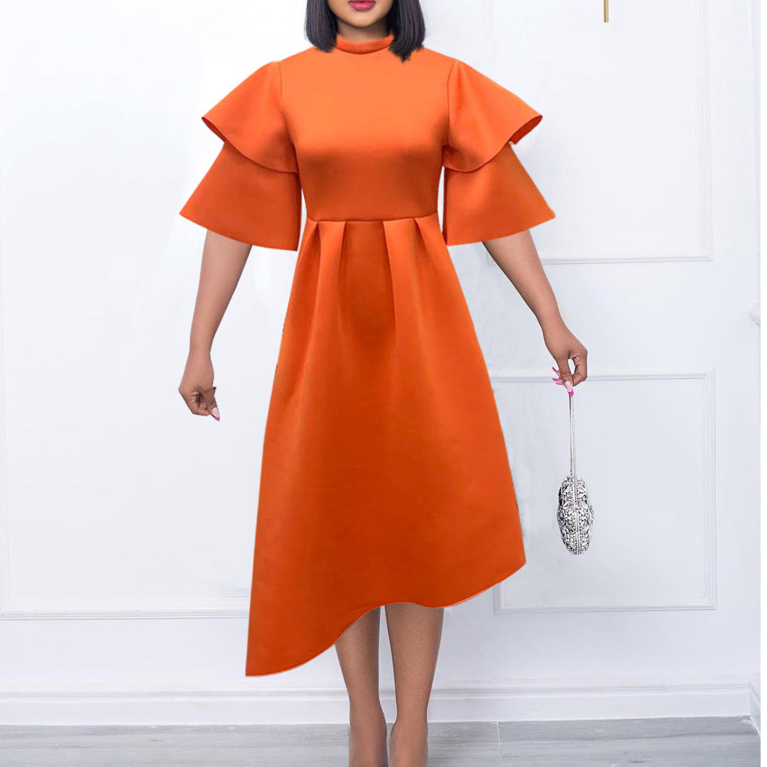 Half Turtleneck Solid Color Half Sleeve Dresses Wholesale Womens Clothing N3823112300123