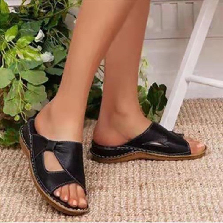 Casual Breathable One-Shaped Hollow Knotted Flat Slippers Wholesale Women'S Clothing