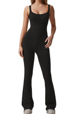 U-Neck Open Back Tight Solid Color Sports Jumpsuit Wholesale Womens Clothing