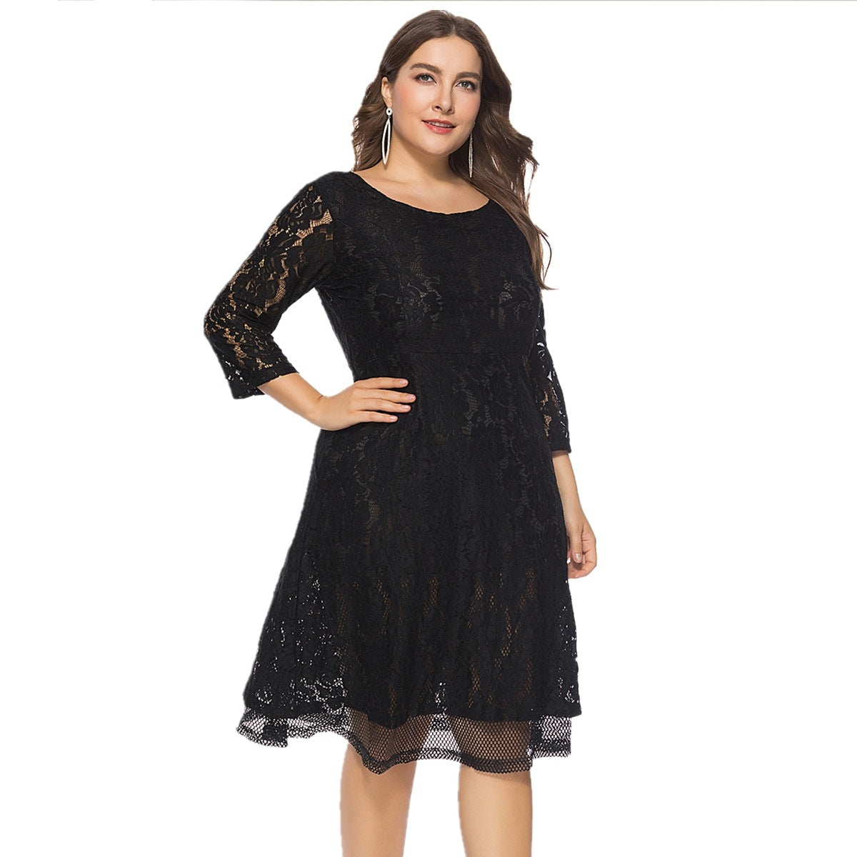 Plus Size Round Neck 3/4 Sleeve Lace Party Dresses Wholesale Womens Clothing N3824080300027