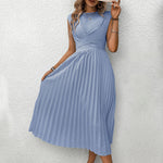 Solid Color Pleated Sleeveless Tie Maxi Dresses Wholesale Womens Clothing N3824050700026