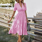 Striped V-Neck Dresses Short Sleeve Wholesale Womens Clothing N3824022600017