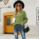 Fashion Long Sleeve Solid Color Pullover Lapel Knit Sweater Wholesale Womens Tops