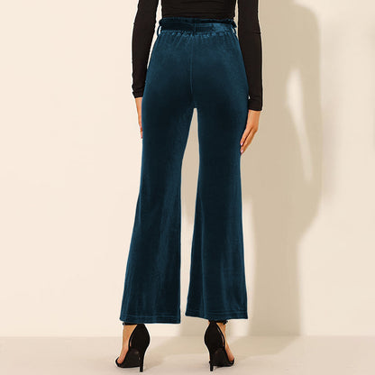 Simple Solid Colour Pockets High Waisted Elasticated Trousers With Belt Wholesale Womens Clothing