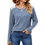 Round Neck Contrast Lace Panel Long Sleeve Loose Top Wholesale Womens Clothing N3823112800051