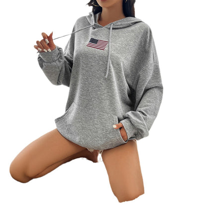 Independence Day Casual Loose Pocket Tie Hooded Sweatshirts Wholesale Womens Clothing N3824091000084