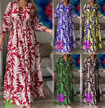Vintage V-Neck Waisted Pullover Bohemian Print Large Hem Dress Wholesale Dresses