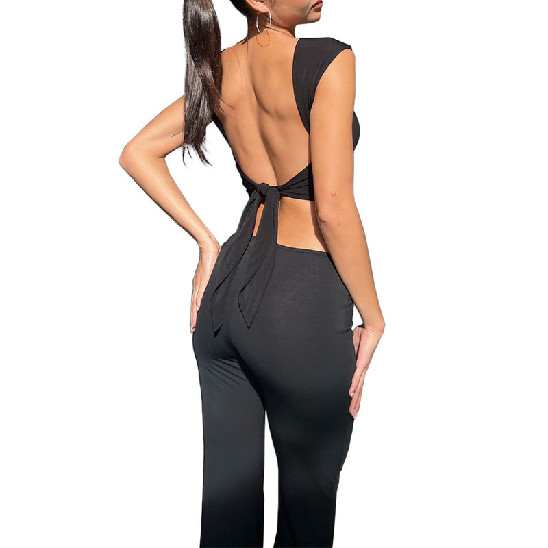 Sexy Slim Solid Color Lace-Up Backless Tops Wholesale Womens Tops