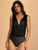 Glitter Nightclub Sexy V-Neck Halter All-Match Bodysuit Wholesale Women'S Clothing