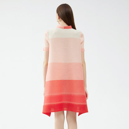 Elegant Short Sleeve V-Neck Colour-Blocked Striped A-Line Dress Wholesale Dresses