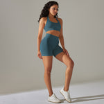Seamless Knitted Sports Crop Tops Fitness Shorts Two-Piece Set Wholesale Womens Clothing