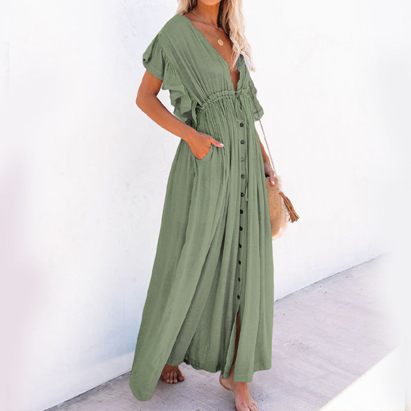 Solid Color Beach Cover Up Maxi Dresses Wholesale Womens Clothing N3823121400173