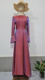Women's Satin Flare Long Sleeve Maxi Dresses with Belt Wholesale Womens Clothing N3823122100001
