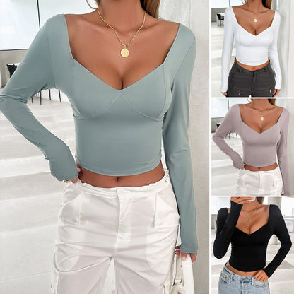 V-Neck Slim Fit Long Sleeve Tops Wholesale Womens Clothing N3824070500006