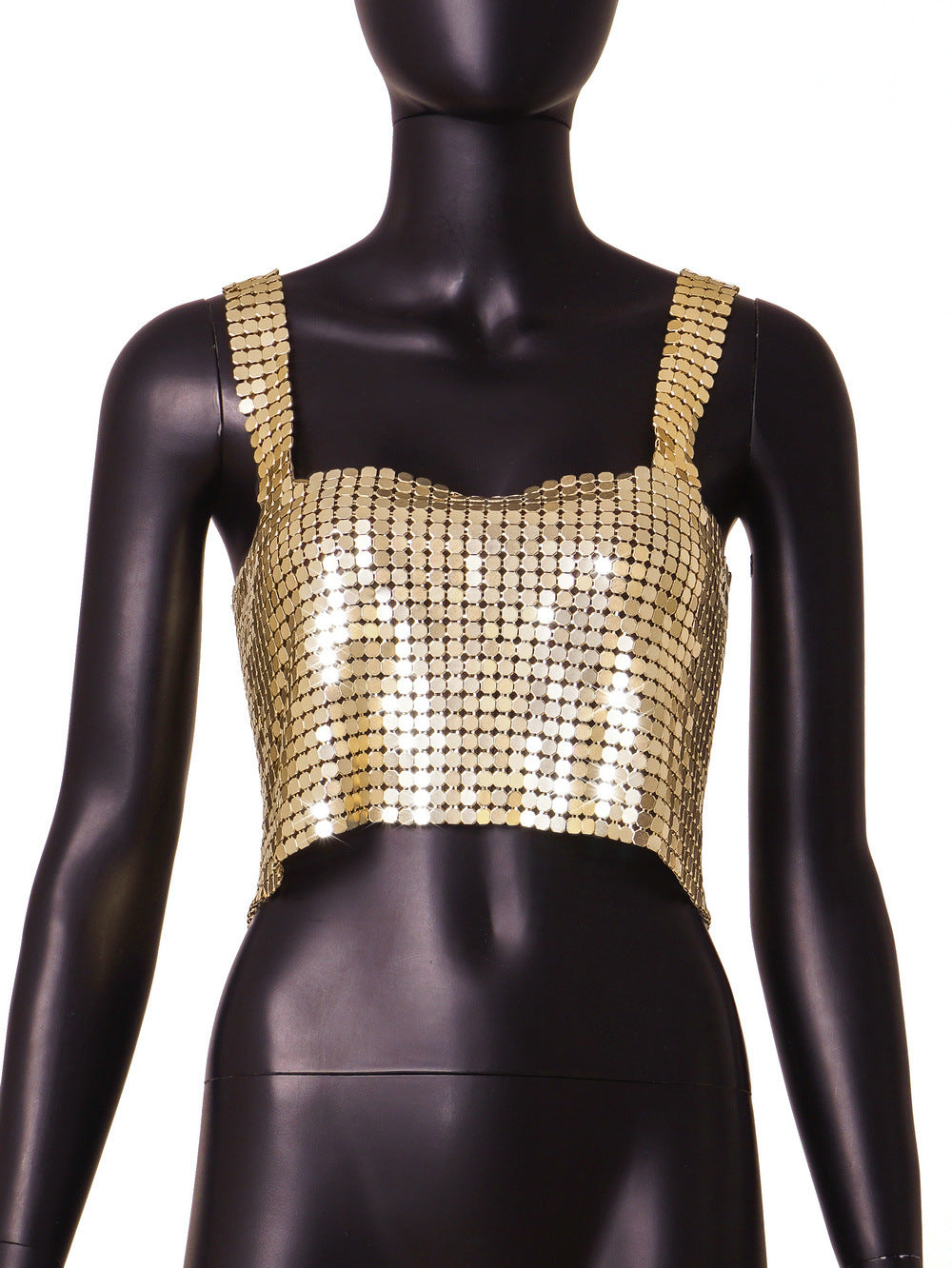 Sexy Metallic Sequins Backless Neck Crop Top Wholesale Womens Tops