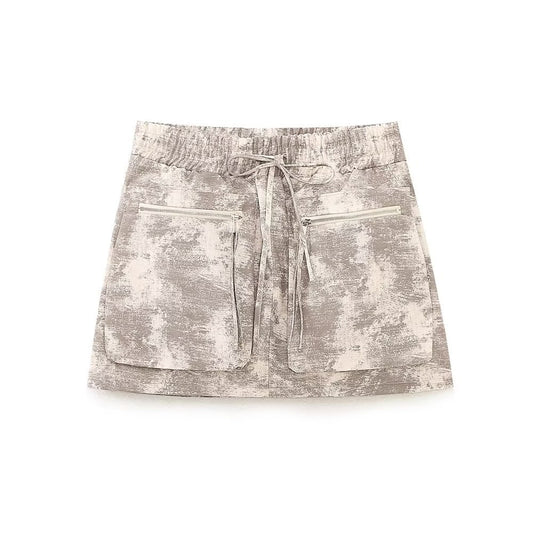 Drawstring Pocket Camouflage Mini Cargo Skirt Wholesale Women'S Bottom