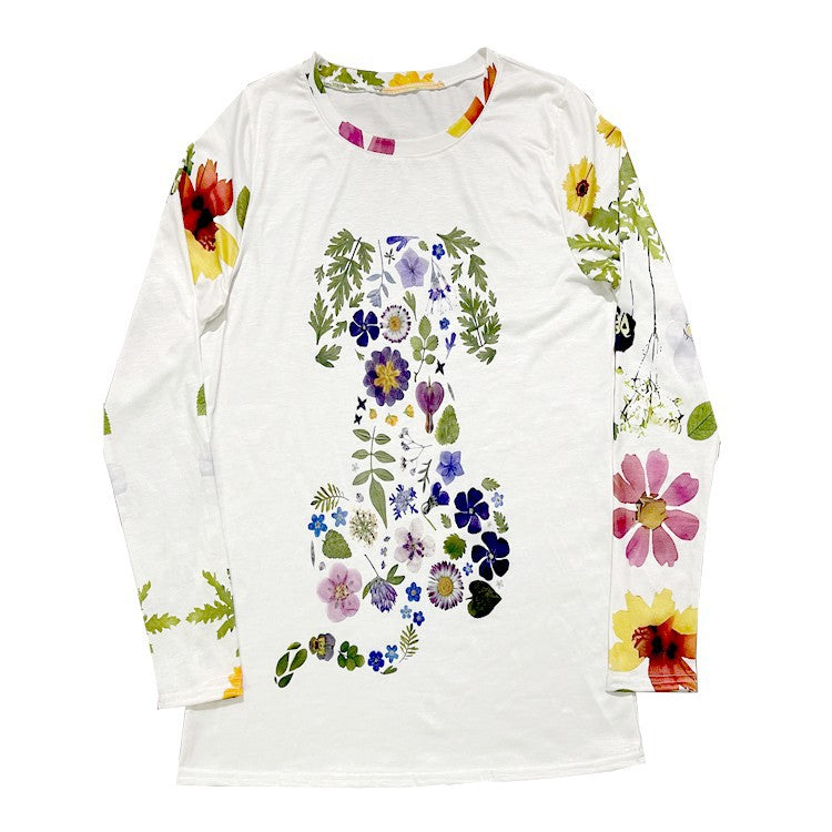 Floral Print Crew Neck Long Sleeve T-Shirt Wholesale Womens Clothing N3824022600057