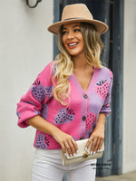 Fashion Long Sleeve Strawberry Printed V-Neck Buttoned Cardigan Knit Jacket Wholesale Womens Clothing